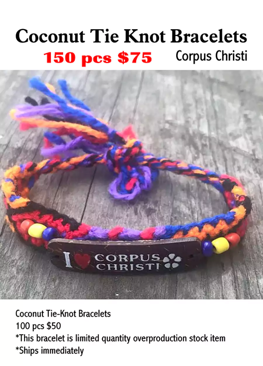 Coconut Tie Knot Bracelets-Corpus Christi - Closeout 150 Pcs.